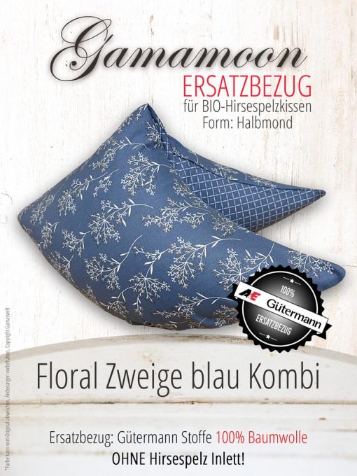 Gamamoon Ersatzbezug floral Zweige blau für Halbmondkissen