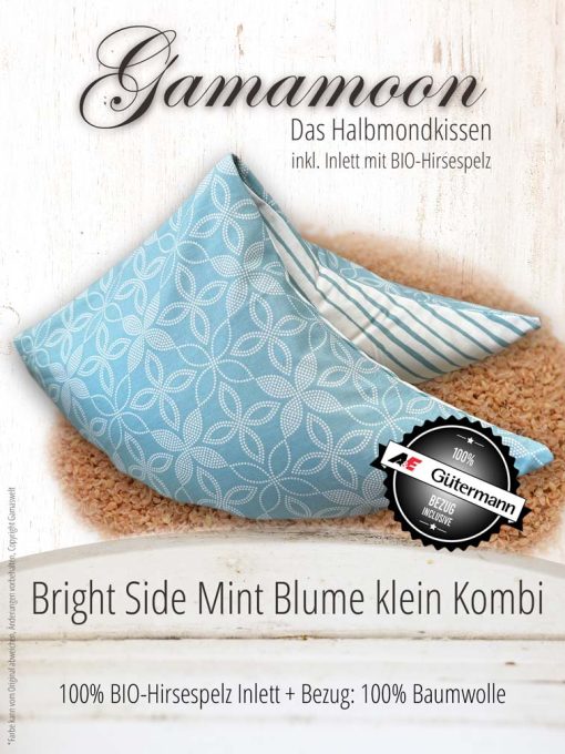 Gamamoon Hirsespelzkissen Bright Side Mint Blume klein Kombi Classic Halbmond