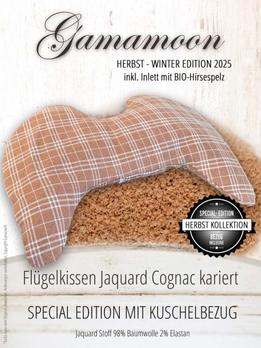 Flügelkissen Special Edition Herbst Winter 2025, Gamamoon Cognac Kariert