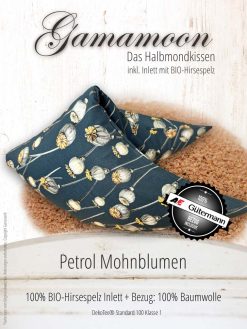 Gamamoon Hirsespelzkissen Petrol Mohnblumen